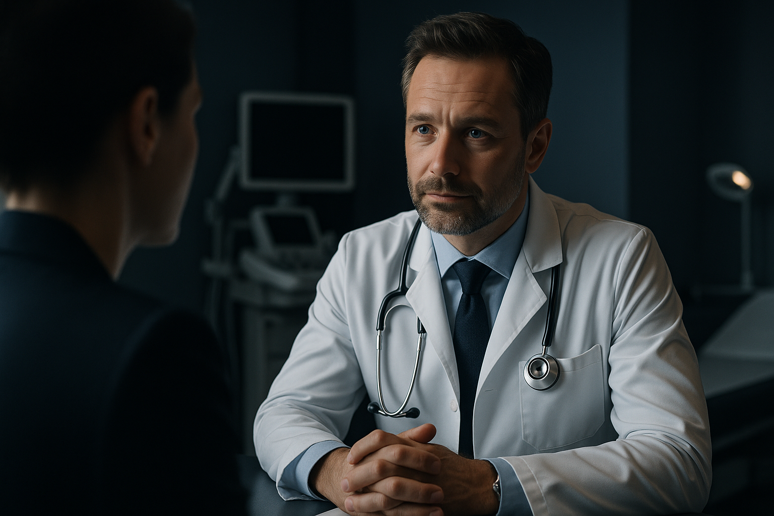 Médico especialista atendiendo a un paciente en consulta privada