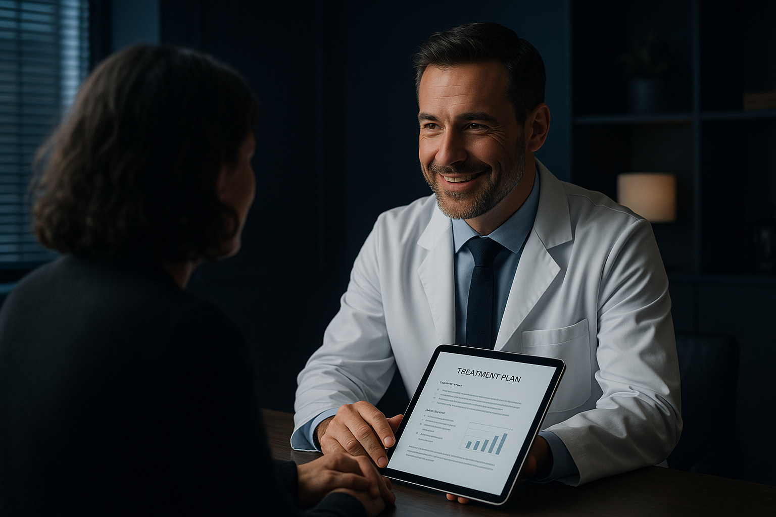 Médico especialista revisando el plan de tratamiento con un paciente